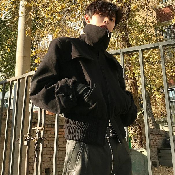 Pi Shuai Street Clean Fit Short Shoulder Pads High Collar For Men's Spring And Autumn Trendy Brand Premium Pilot Jacket_viptrois.com