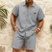 Men's Waffle Knit Short Sleeve Shirt & Shorts Set - Breathable Cotton Blend Lounge Wear For Spring & Summer | Casual Outfit_viptrois.com