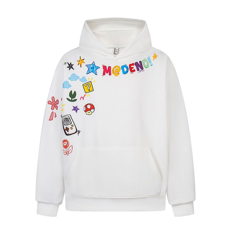Vintage Graffiti Print Hooded Sweatshirt - Unisex Oversized Pullover With Heavyweight Cotton Fabric_viptrois.com