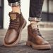Autumn Casual Short British Style High-top Lace-up Leather Martin Boots Sports Men's Shoes_viptrois.com