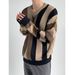 Striped V-Neck Knit Sweater – Relaxed Fit Pullover (Breathable Cotton Blend, Contrast Color Blocking, Fall/Winter Layering Essential)_viptrois.com