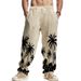 Men's Hawaiian Print Casual Pants - Loose Fit Cotton Linen Blend (Breathable & Comfortable For All Seasons)_viptrois.com
