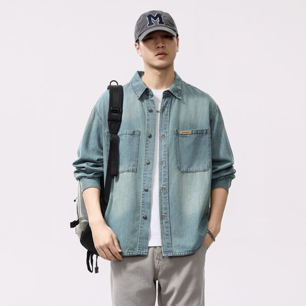Nordmann Lyocell Bamboo Fabric Skin-Friendly Soft Handsome Denim Men Spring Summer New Long Sleeve Shirt Loose Jacket_viptrois.com