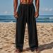 Men's Clothing Cotton And Linen Loose Large Size Loose Solid Color Casual Lace Up Trousers_viptrois.com