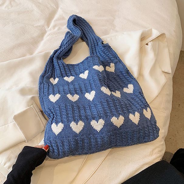 Women's Bags Knitted Love Tote Bag Small Fresh Simple Fashion Woven Bag Personality Style Shoulder Bag_viptrois.com