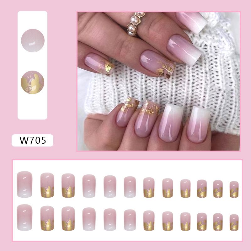 Nails Art Mid-length Fashion Ins Style False Nail Pearlescent Gold Powder Atmospheric Luxury Dressing Manicure Finished Products_viptrois.com