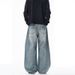 Washed Denim Jeans – Unisex Relaxed Straight-Leg Pants, 85.9% Cotton, Distressed & Whisker Details, Mid-Rise Fit ( Light Blue/Retro Blue/Black Grey)_viptrois.com