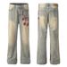 Men's Clothing G6437 Retro trend men's street heavy printing loose design high men's and women's denim trousers_viptrois.com