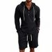 Men's Clothing Men's Summer Outfit Loose Linen Jacquard Striped Casual Long Sleeve Henley Top With Hood And Shorts Set_viptrois.com
