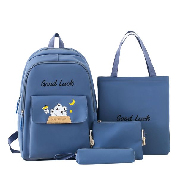 Luggage & Bags new contrast color schoolbag middle school student backpack lightweight large capacity four piece primary school student backpack_viptrois.com