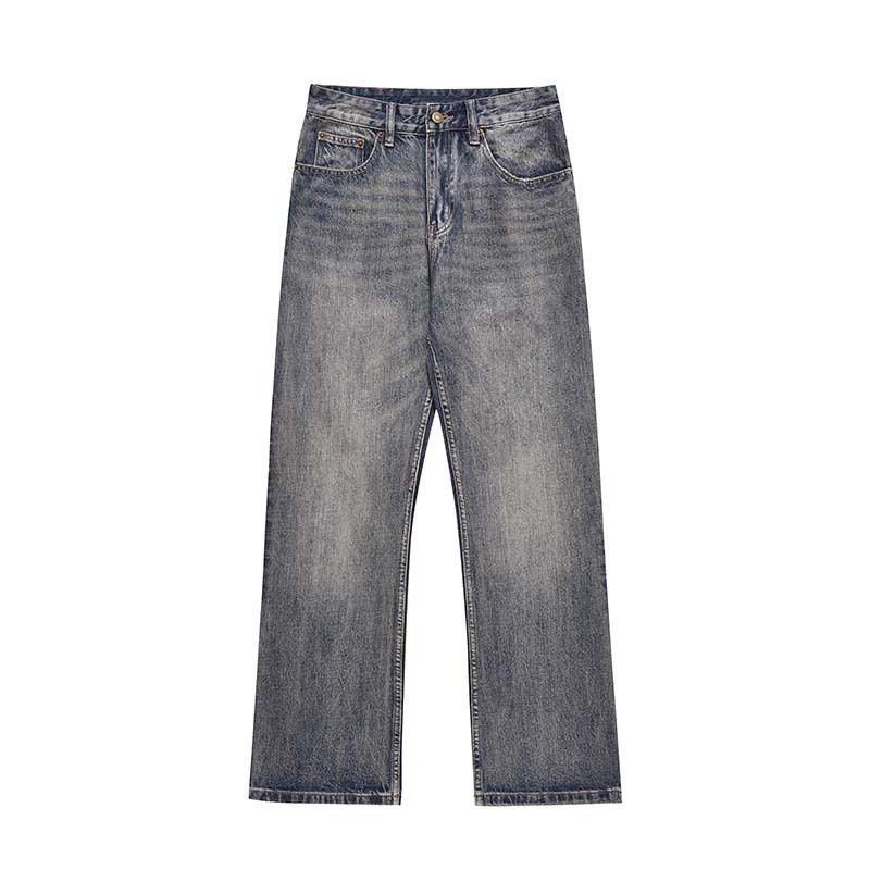 Men's Clothing Street Washed Distressed Flared Straight Jeans Trendy Wide Leg Loose Versatile Casual Trousers_viptrois.com