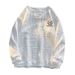 Retro Wheat Ear Flower Autumn And Winter Top Heavy English Grid Sweater Men's Round Neck Trendy Street Clothes_viptrois.com
