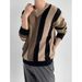 Striped V-Neck Knit Sweater – Relaxed Fit Pullover (Breathable Cotton Blend, Contrast Color Blocking, Fall/Winter Layering Essential)_viptrois.com