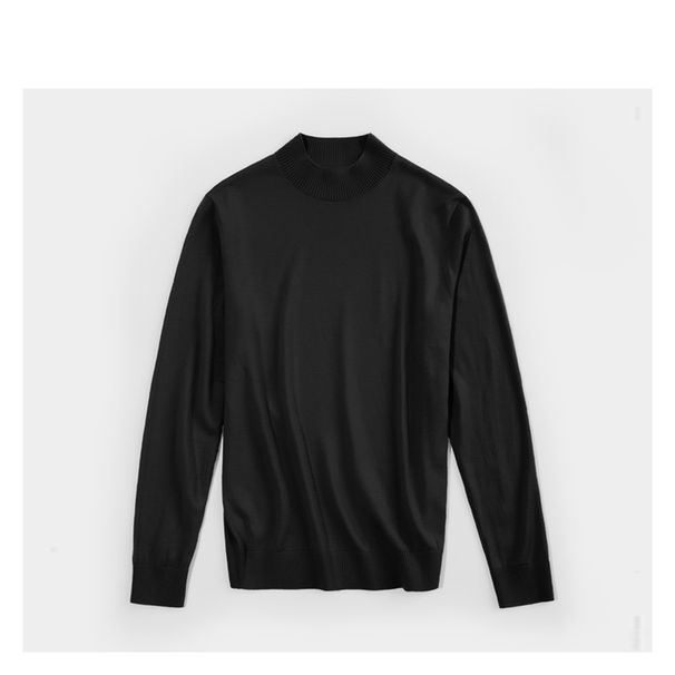 Men's Semi-Turtle Neck Knit Sweater - Soft & Breathable Long Sleeve Pullover For Casual & Business Wear (Camel, Black, Beige, Navy)_viptrois.com