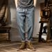 Spring And Summer Thin Japanese-style Denim Nine-point Pants Men's Retro Elastic Waist Elastic Badge Large-size Jeans Men's 9-point_viptrois.com