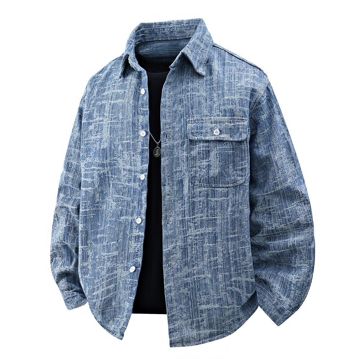 Men's Denim Jacket Design Sense Old Fashion Thick Top Versatile Foreign Trade Loose Jacquard Jacket_viptrois.com