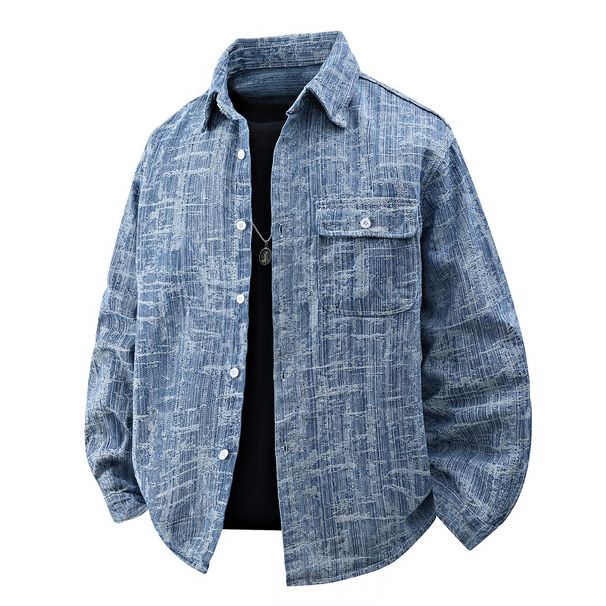 Men's Denim Jacket Design Sense Old Fashion Thick Top Versatile Foreign Trade Loose Jacquard Jacket_viptrois.com