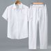 Men's Cotton Linen Two Piece Set Thin Casual Simple Retro Chinese Style Shirt And Trousers_viptrois.com
