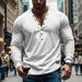 24 New Men's Spring And Autumn American Style Solid Color Thin Long Sleeve T-Shirt Casual Base Slim Fit Button V-Neck_viptrois.com