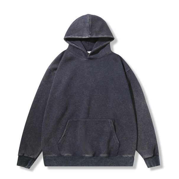 Vintage Washed Cotton Hoodie For Men - Oversized Retro Streetwear Pullover With Distressed Finish (Available In Charcoal Grey/Khaki/Lavender/Burgundy)_viptrois.com