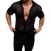 Men's Clothing Street Popular Men's Lace Shirt Short Sleeve Transparent Button Summer Leisure Holiday Hollow Perspective_viptrois.com