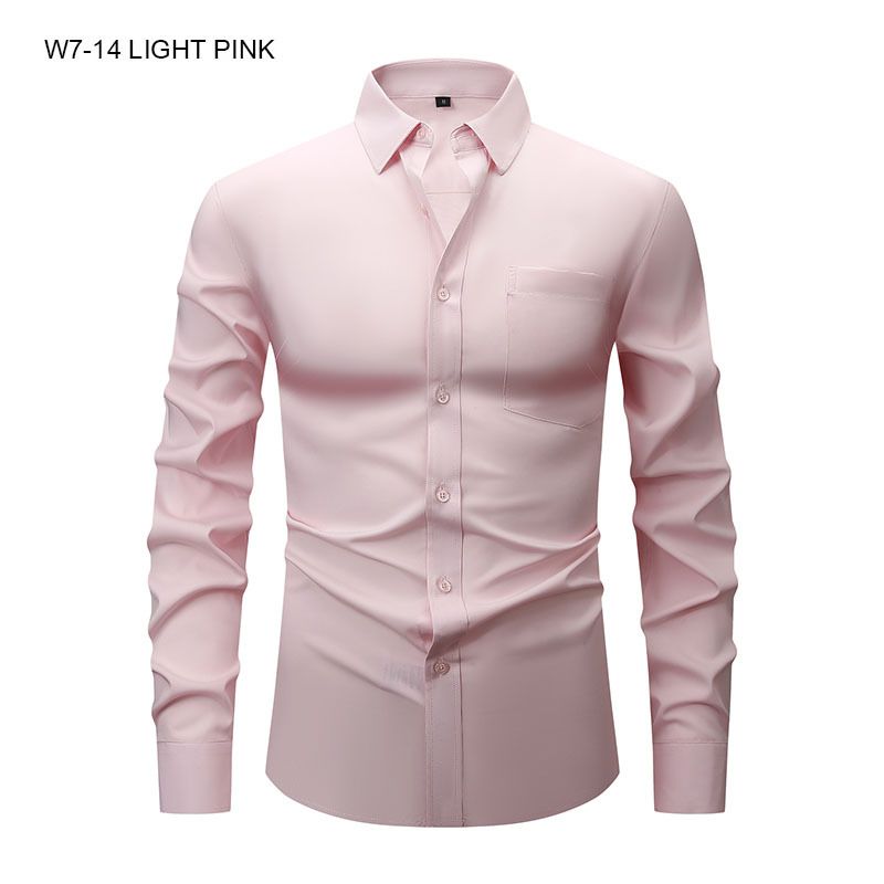 Men's Clothing Four Sided Stretch Shirt Men's Long Sleeved Thin Large Size Men's Clothing Anti Wrinkle Solid Color Men's Shirt_viptrois.com