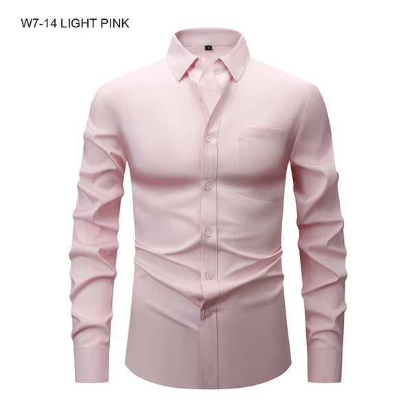 Men's Clothing Four Sided Stretch Shirt Men's Long Sleeved Thin Large Size Men's Clothing Anti Wrinkle Solid Color Men's Shirt_viptrois.com