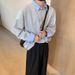 New Loose Long Sleeved Lapel Top Men's Contrasting Color Patchwork Shirt Collar Sweatshirt_viptrois.com