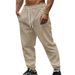 Men's Clothing Retro Casual Sports Solid Color Jacquard Drawstring Trousers_viptrois.com