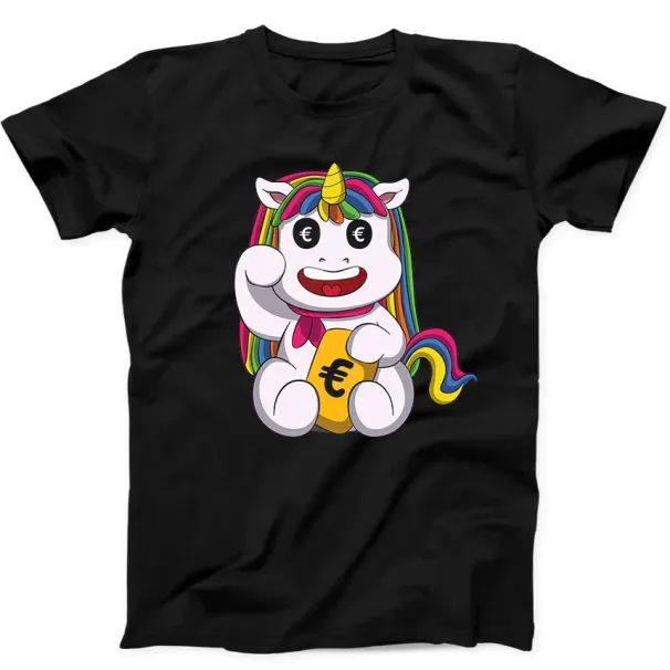 Unicorn Kawaii Maneki Neko Cat Funny Gift Tee Black T Shirt Mens Womens Tees Top 289_viptrois.com