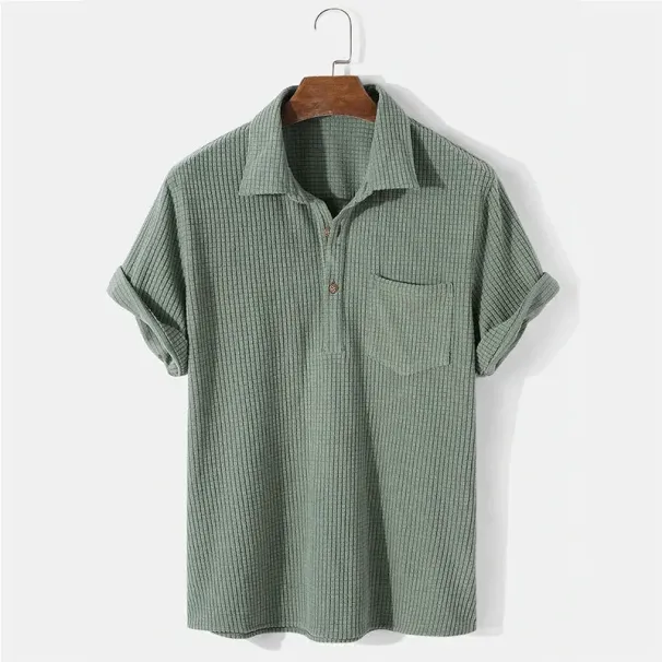 Polos A Cuadros Informales Para Hombre, Blusa Con Botones Y Cuello Vuelto, Blusa De Manga Corta Con Bolsillo Liso, Ropa Para Hombre 2025, Verano_viptrois.com