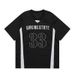 American retro alphanumeric print stitching contrast color V neck short sleeved T shirt men's high street fashion brand loose tops_viptrois.com