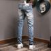 Men's Clothing Slim Fitting Skinny Elastic Long Pants Men's Stitching Hole Patches_viptrois.com