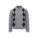 American Retro Quilted Jacquard Turn-Down Collar Knitted Sweater Unisex Autumn Winter Lazy Loose Feel Long Sleeve Polo_viptrois.com