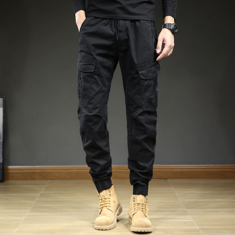Men's Clothing Multi Pocket Classic Multi-Pocket Drawstring Cargo Pants - Stretchable Cotton Workwear In Grey, Khaki, Black, Army Green_viptrois.com