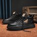 Men's Casual Leather Sneakers - Waterproof Slip-Resistant Soft Sole Oxford Shoes For Autumn & Spring (Khaki/Black)_viptrois.com