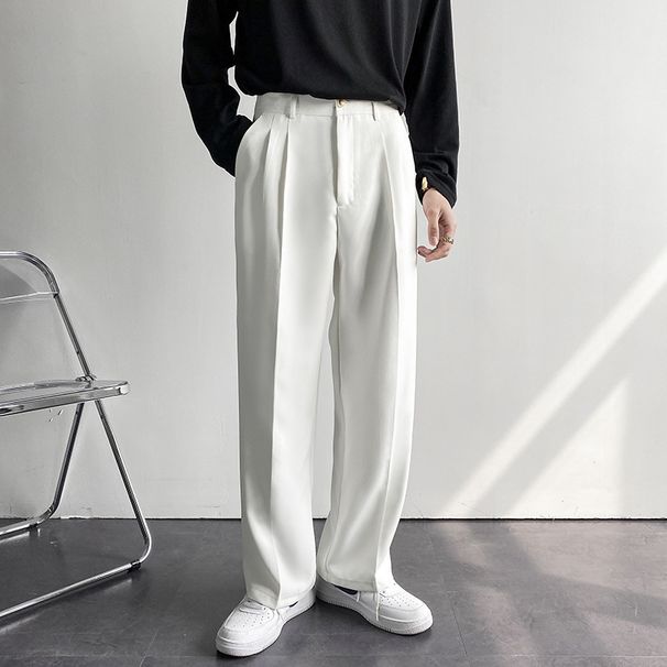Men's Clothing Spring And Autumn Drape Straight Suit Pants Loose Casual White Wide Leg Trousers Mopping Pants_viptrois.com
