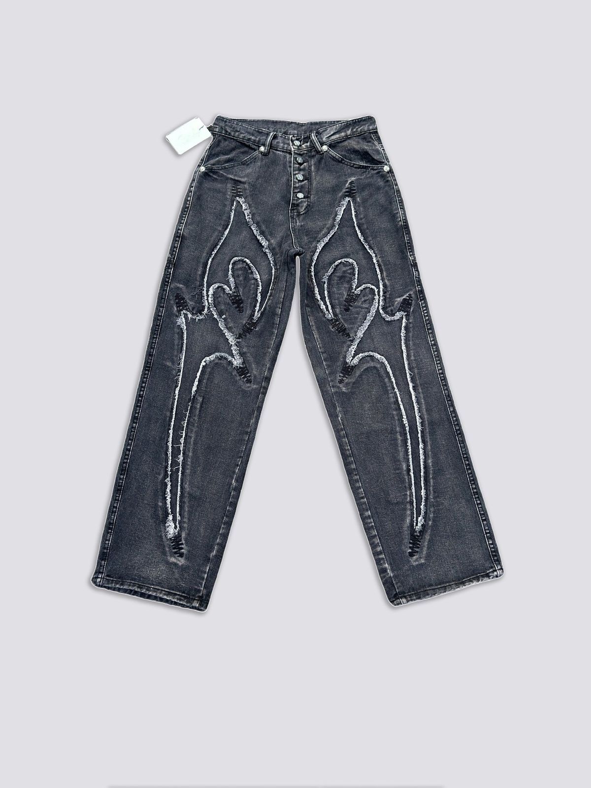Men's Clothing Laser Stitching Sickle Pattern Embroidery Mid Waist Loose Jeans_viptrois.com