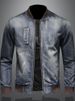 Men's Denim Jacket Retro Slim Fit Stand Collar Zip-Up Workwear Coat For Motorcycle Riding & Casual Wear (Blue, S-3XL)_viptrois.com