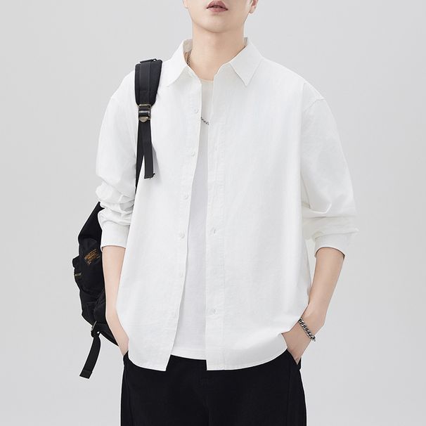 Nordmann Basic Simple Ins Long Sleeve Men#Japanese Style High-End Loose Comfortable Layerable Cardigan Shirt For Men_viptrois.com
