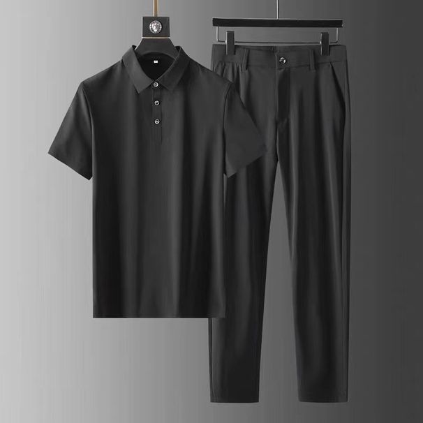 Men's Clothing High End Business Casual Suit Men's Summer Ice Silk Short Sleeved Thin Striped Two Piece Suit Men_viptrois.com