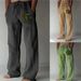 Men's Clothing Men's Independent Station New Youth Three Color Sunflower Hand Printed Cotton And Linen Loose Casual Drawstring Trousers_viptrois.com