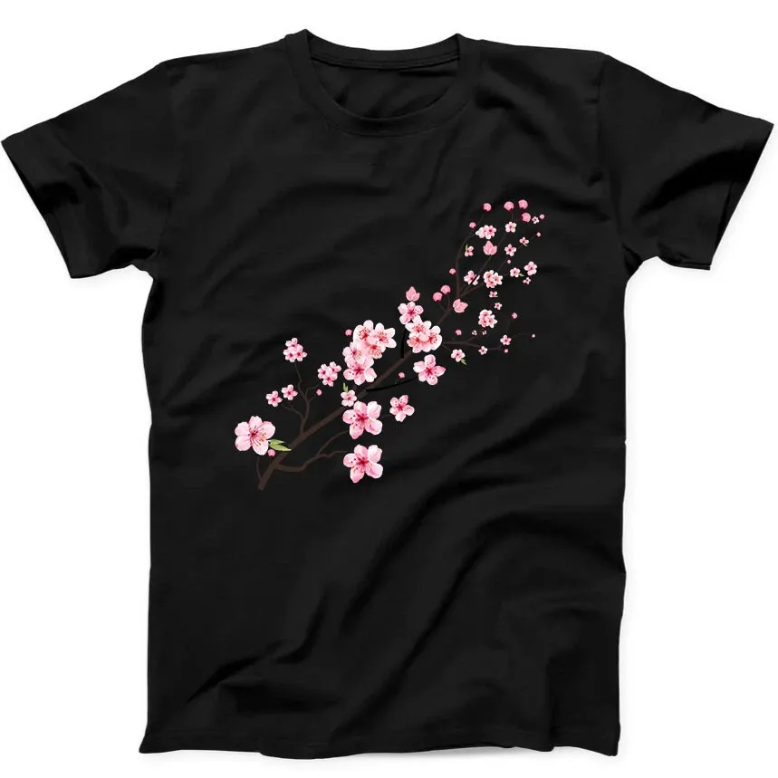 Cherry Blossom With Watercolor Tree Flower Funny Gift Tee Black T Shirt Mens Womens Tees Top 53_viptrois.com
