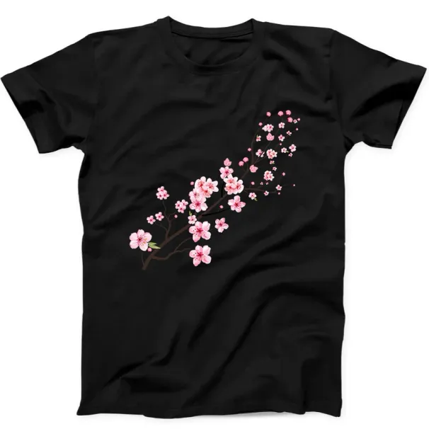 Cherry Blossom With Watercolor Tree Flower Funny Gift Tee Black T Shirt Mens Womens Tees Top 53_viptrois.com