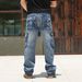 Multi-pocket European And American Tooling Jeans Men's Wide Legs Loose Large Size Cross Mirror_viptrois.com