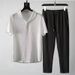 Men's Clothing Ultra Thin Five Point Sleeve Ice Silk Linen Suit Men's Cotton And Linen Two Piece Suit Large Size Loose Mid Sleeve T Shirt Sportswear_viptrois.com