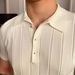 Men's Slim Fit Polo Shirt Summer Light Luxury Striped Lapel Short Sleeved Business Casual Handsome Knitted T-Shirt_viptrois.com