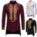 Men's Clothing Medium Shirt Muslim Gold Plated Printed Stand Collar White Shirt_viptrois.com