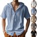 Men's Linen Hooded Shirt - Breathable Khaki Short Sleeve Loose Fit Top (Summer Casual Wear)_viptrois.com