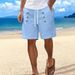 Men's Hawaiian-Inspired Cotton Linen Shorts – Relaxed Fit With Multiple Buttons (White/Black/Khaki/Navy/Sky Blue, S-3XL)_viptrois.com